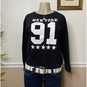 H&M Divided Women's Oversized New York 91 Pullover Fleece Lined Sweatshirt Top